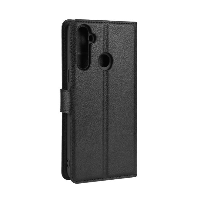 Oppo Realme 5 Pro Handy Hülle - Litchi Leder Bookcover Series - schwarz