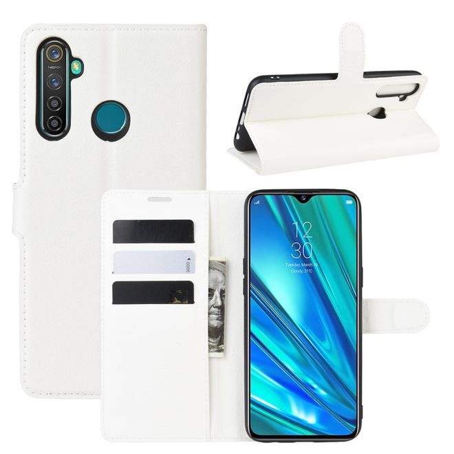 Oppo Realme 5 Pro Handy Hülle - Litchi Leder Bookcover Series - weiss