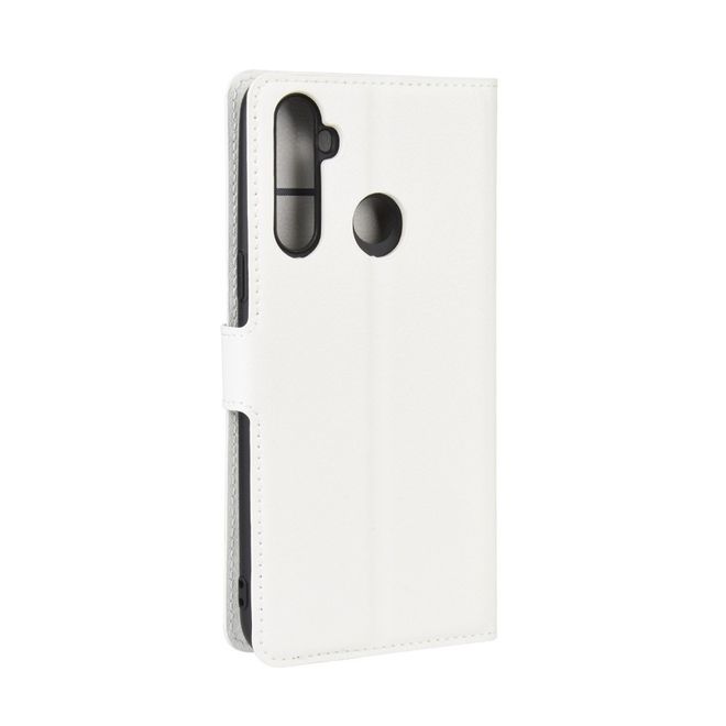 Oppo Realme 5 Pro Handy Hülle - Litchi Leder Bookcover Series - weiss