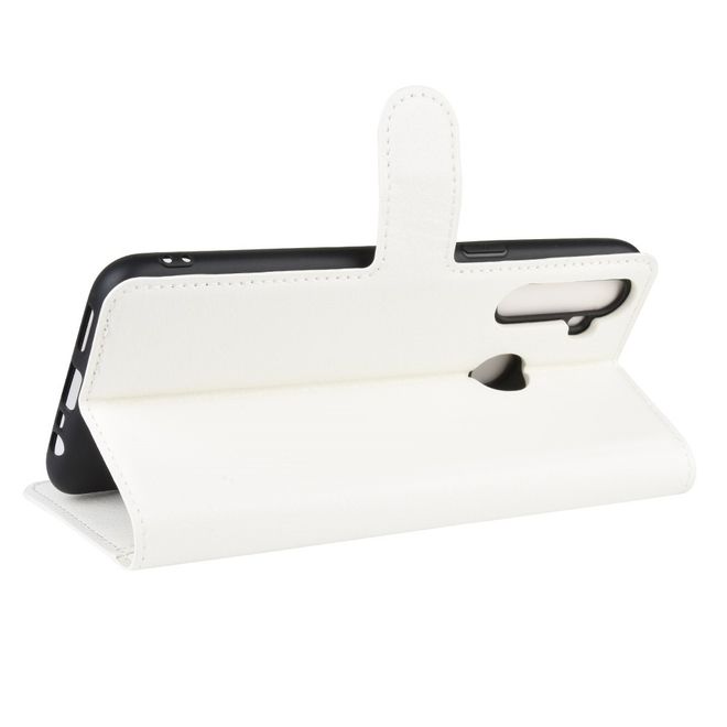 Oppo Realme 5 Pro Handy Hülle - Litchi Leder Bookcover Series - weiss