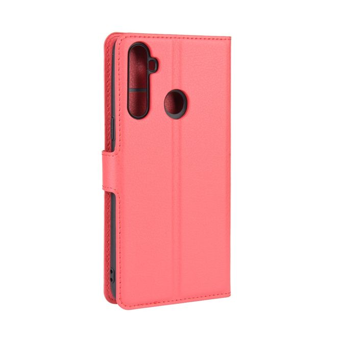 Oppo Realme 5 Pro Handy Hülle - Litchi Leder Bookcover Series - rot