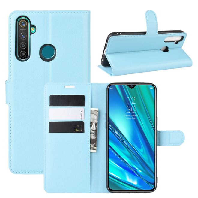 Oppo Realme 5 Pro Handy Hülle - Litchi Leder Bookcover Series - blau
