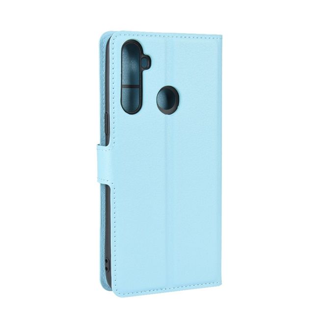 Oppo Realme 5 Pro Handy Hülle - Litchi Leder Bookcover Series - blau