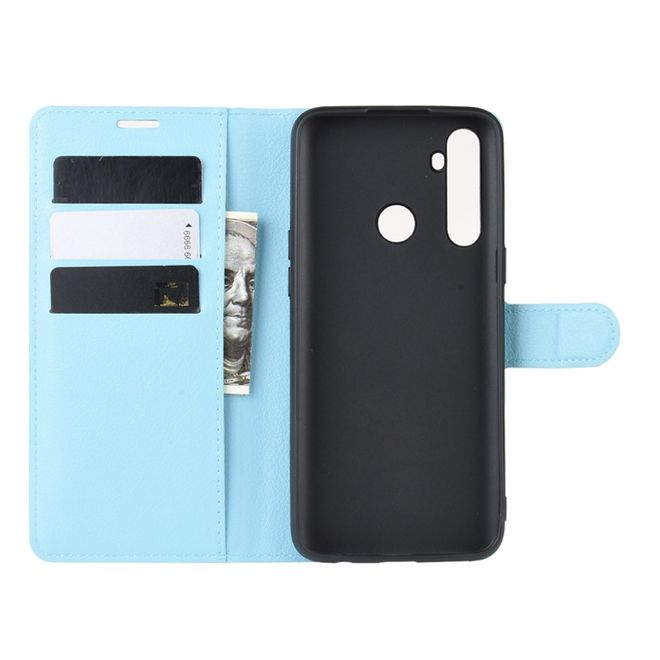 Oppo Realme 5 Pro Handy Hülle - Litchi Leder Bookcover Series - blau