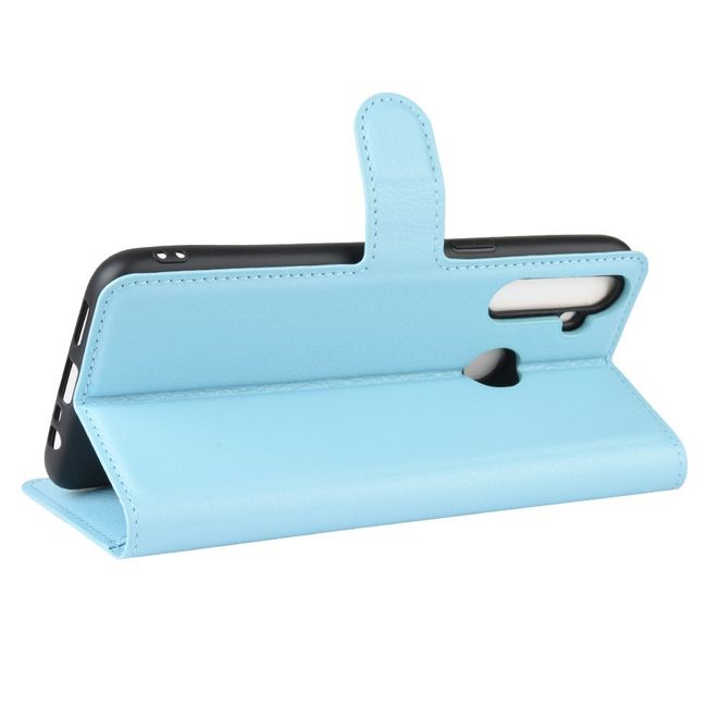 Oppo Realme 5 Pro Handy Hülle - Litchi Leder Bookcover Series - blau