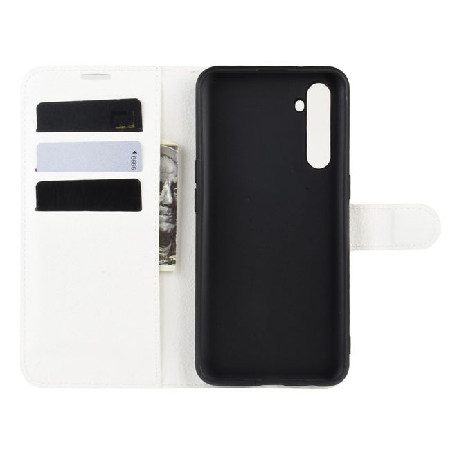 Oppo Realme XT / X2 Handy Hülle - Litchi Leder Bookcover Series - weiss