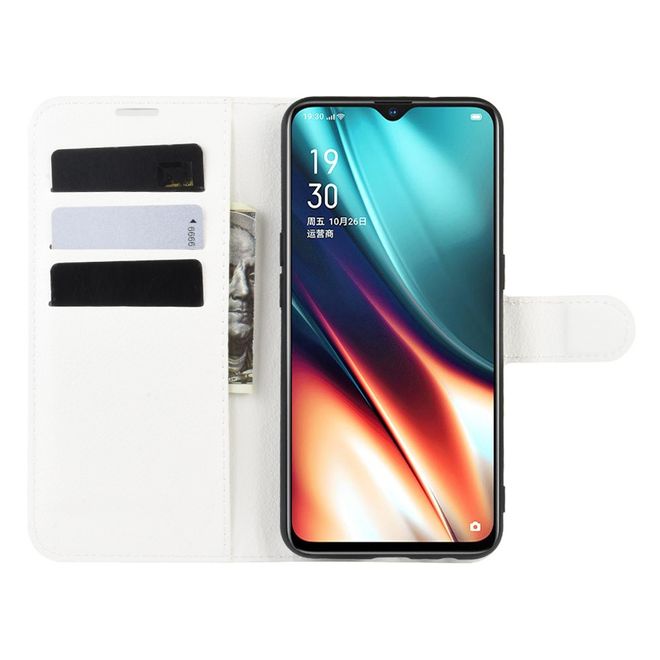 Oppo Realme XT / X2 Handy Hülle - Litchi Leder Bookcover Series - weiss