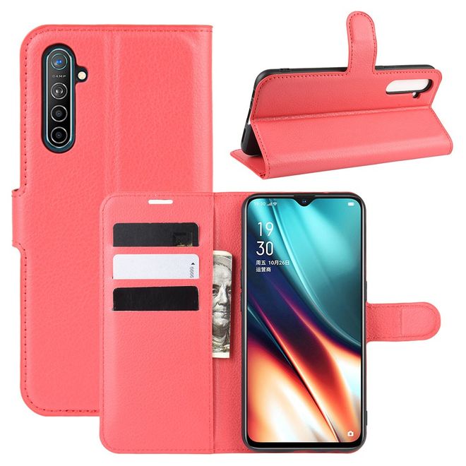 Oppo Realme XT / X2 Handy Hülle - Litchi Leder Bookcover Series - rot