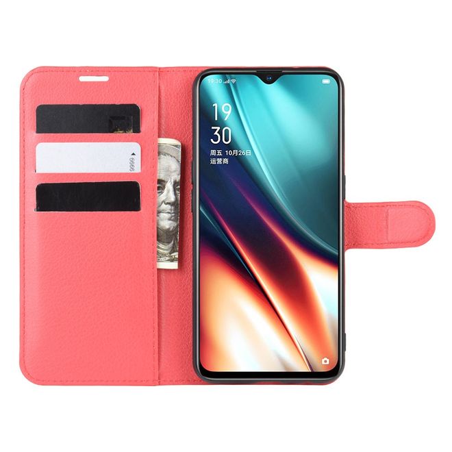 Oppo Realme XT / X2 Handy Hülle - Litchi Leder Bookcover Series - rot