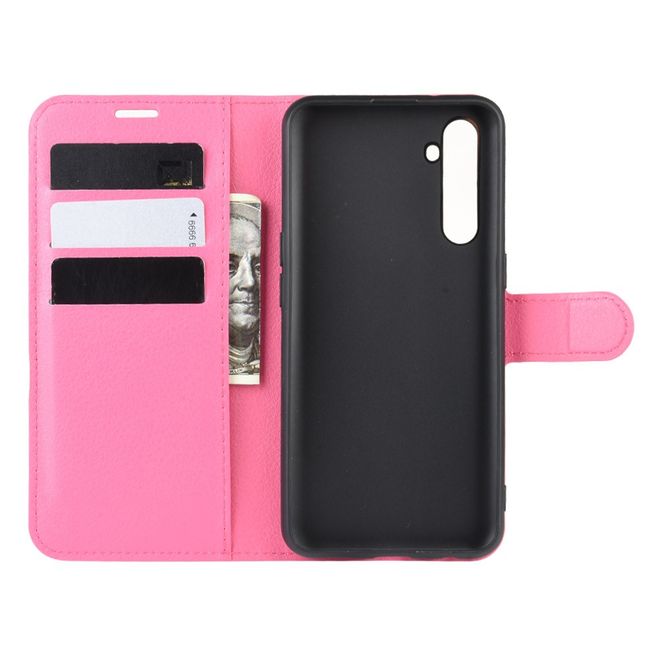 Oppo Realme XT / X2 Handy Hülle - Litchi Leder Bookcover Series - rosa