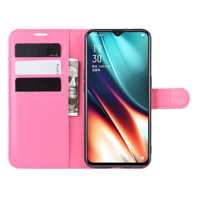 Oppo Realme XT / X2 Handy Hülle - Litchi Leder Bookcover Series - rosa