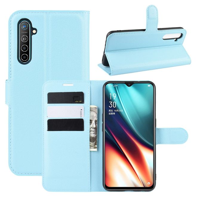 Oppo Realme XT / X2 Handy Hülle - Litchi Leder Bookcover Series - blau