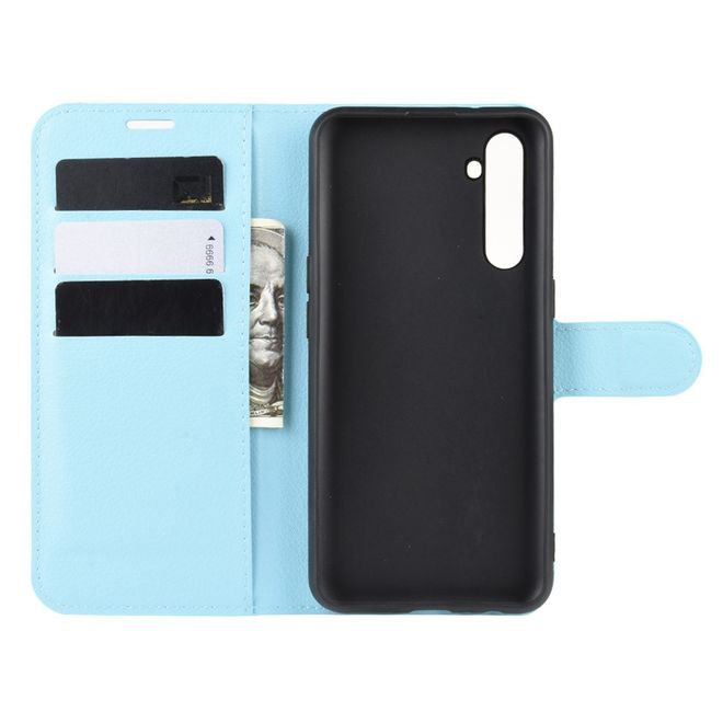 Oppo Realme XT / X2 Handy Hülle - Litchi Leder Bookcover Series - blau