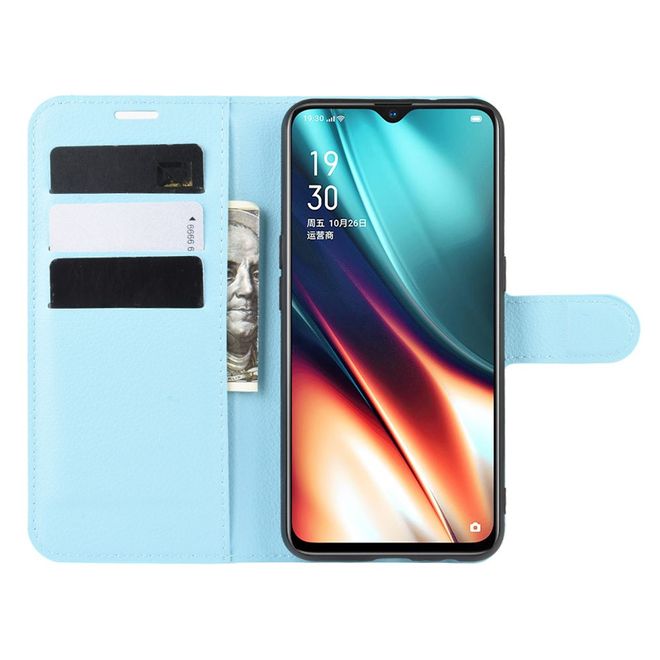 Oppo Realme XT / X2 Handy Hülle - Litchi Leder Bookcover Series - blau