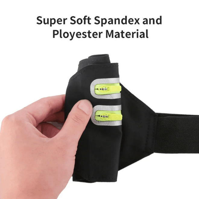 Universelle Sport Bauchtasche für Handys bis 6.5 Zoll - mit zwei Reissverschlussfächern - gelb