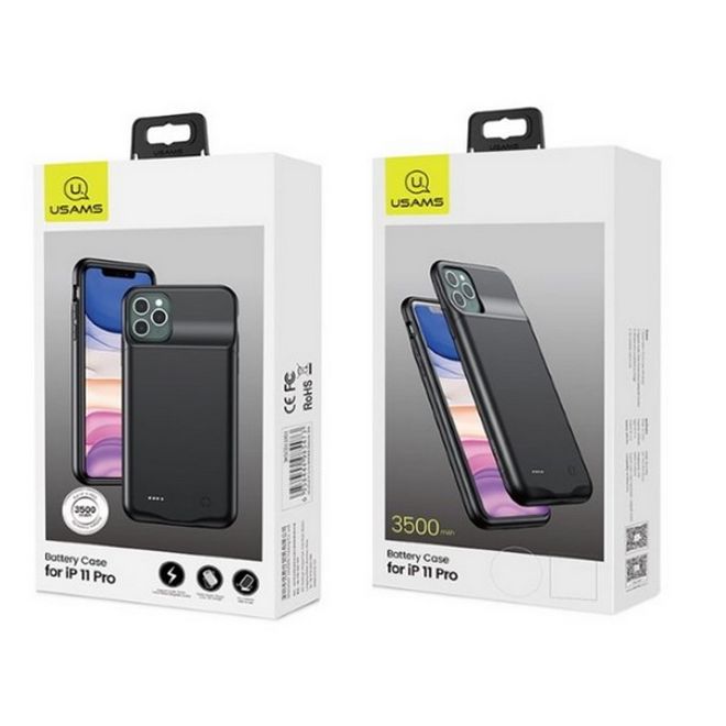 USAMS - iPhone 11 Pro Akku Case 3500mAh  - 2 in 1 TPU Hülle und Power Bank - schwarz