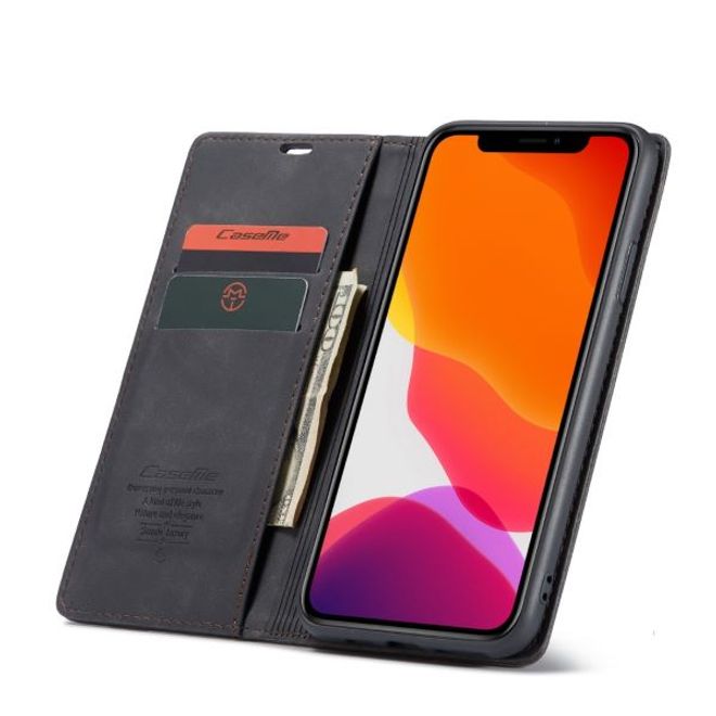 Caseme - iPhone 11 Pro Max Hülle - Leder Flip Wallet Case - schwarz