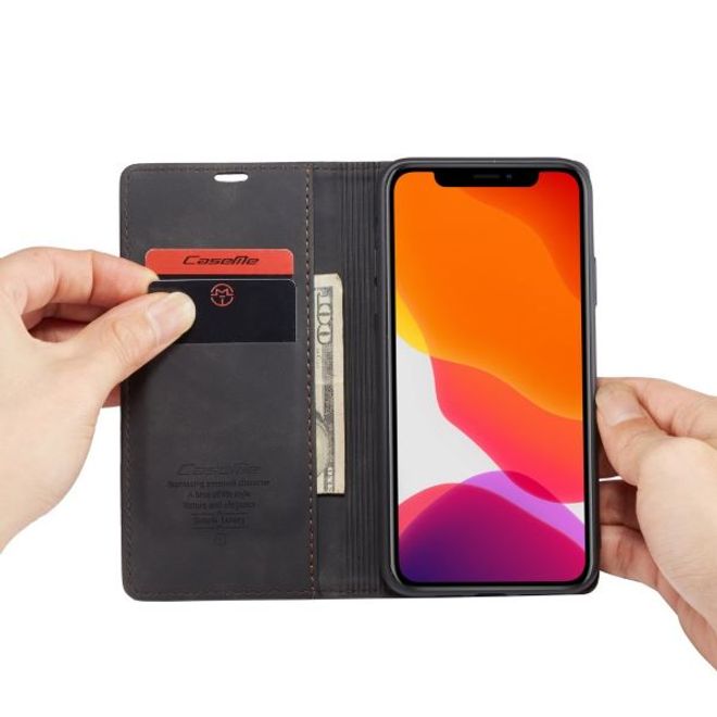 Caseme - iPhone 11 Pro Max Hülle - Leder Flip Wallet Case - schwarz