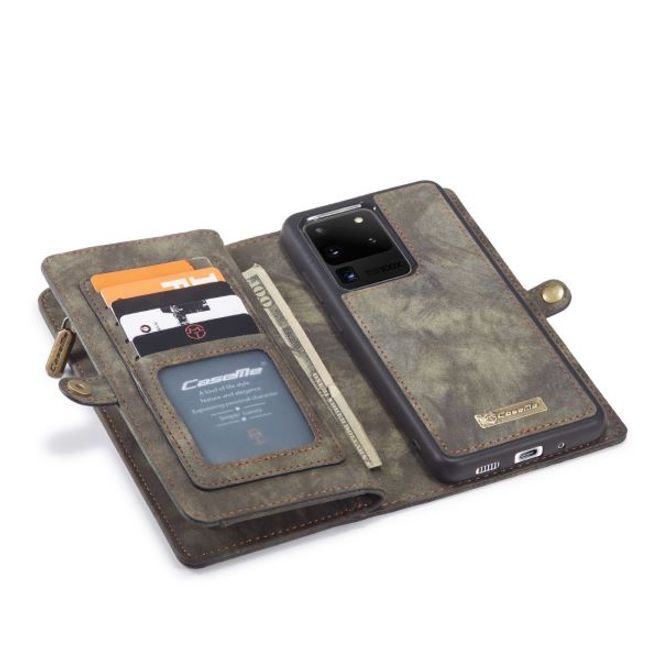 Caseme - Samsung Galaxy S20 Ultra Handyhülle - Leder Portemonnaie mit abnehmbarer Plastik Hülle - schwarz