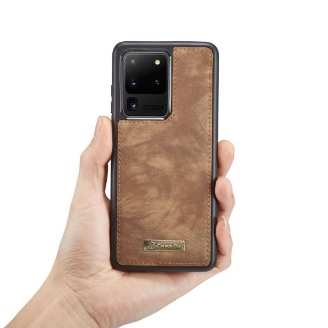 Caseme - Samsung Galaxy S20 Ultra Handyhülle - Leder Portemonnaie mit abnehmbarer Plastik Hülle - braun