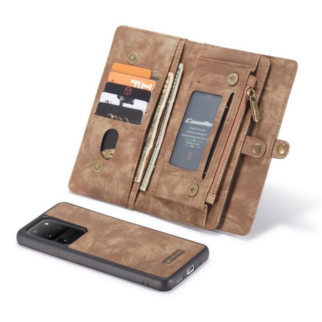 Caseme - Samsung Galaxy S20 Ultra Handyhülle - Leder Portemonnaie mit abnehmbarer Plastik Hülle - braun