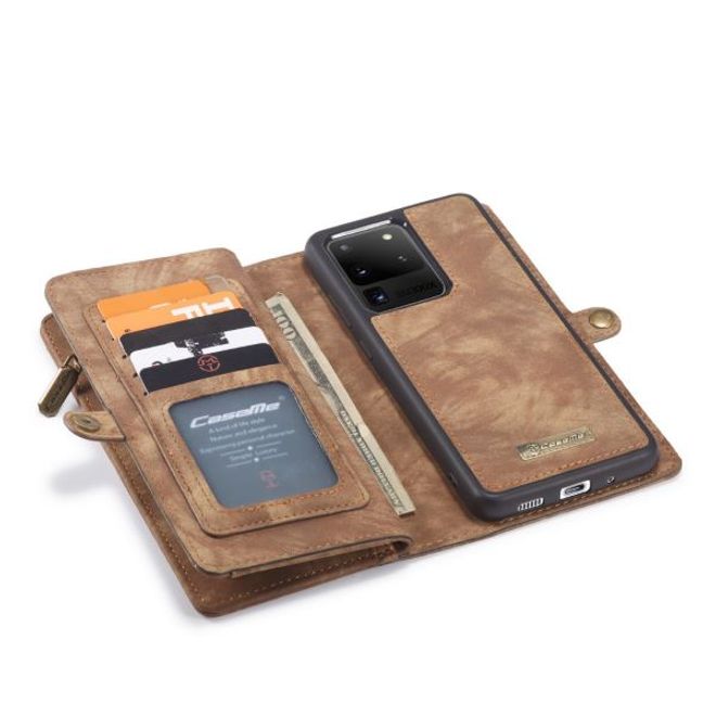 Caseme - Samsung Galaxy S20 Ultra Handyhülle - Leder Portemonnaie mit abnehmbarer Plastik Hülle - braun