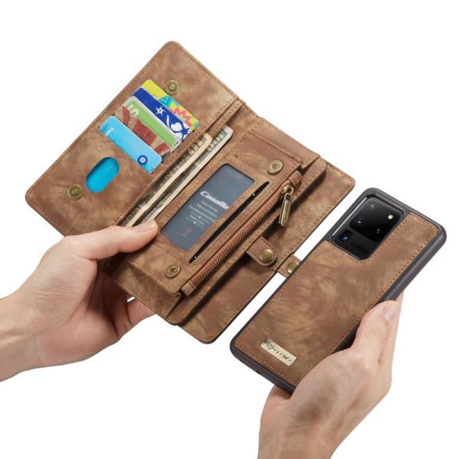 Caseme - Samsung Galaxy S20 Ultra Handyhülle - Leder Portemonnaie mit abnehmbarer Plastik Hülle - braun