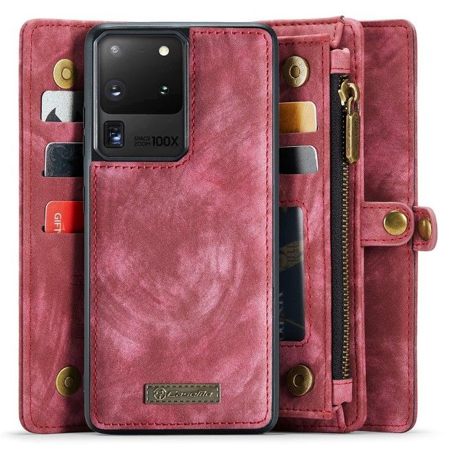 Caseme - Samsung Galaxy S20 Ultra Handyhülle - Leder Portemonnaie mit abnehmbarer Plastik Hülle - rot