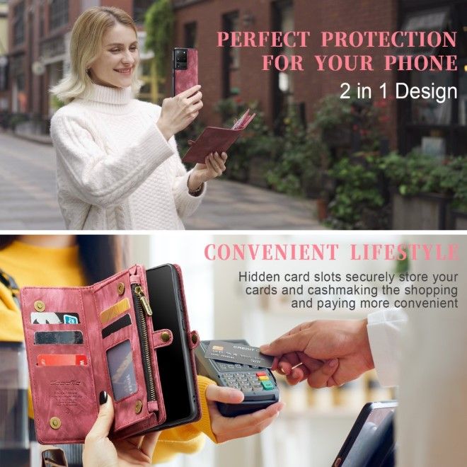 Caseme - Samsung Galaxy S20 Ultra Handyhülle - Leder Portemonnaie mit abnehmbarer Plastik Hülle - rot