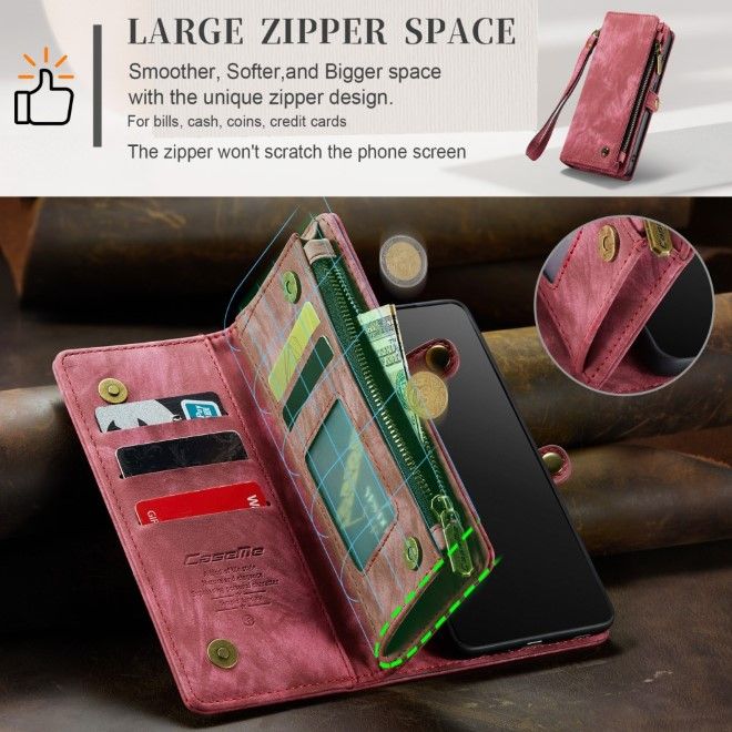 Caseme - Samsung Galaxy S20 Ultra Handyhülle - Leder Portemonnaie mit abnehmbarer Plastik Hülle - rot