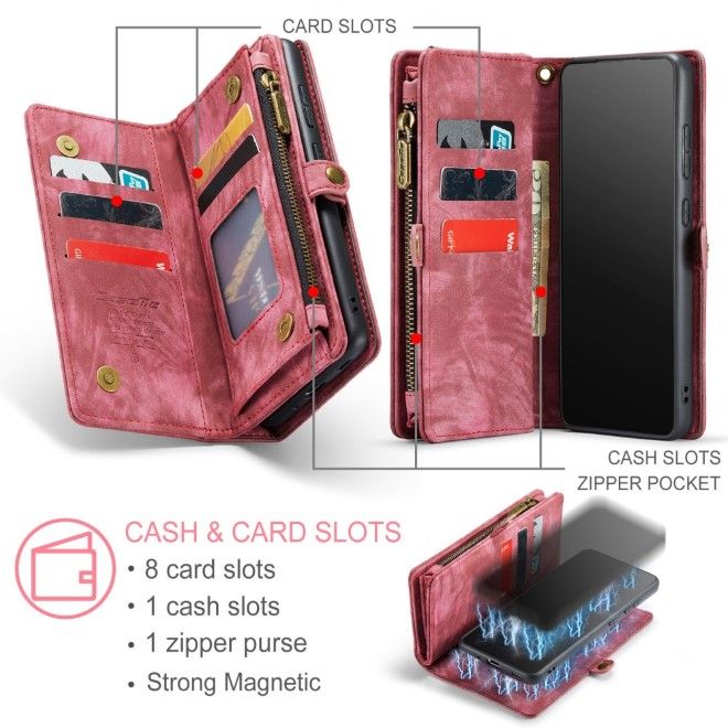 Caseme - Samsung Galaxy S20 Ultra Handyhülle - Leder Portemonnaie mit abnehmbarer Plastik Hülle - rot
