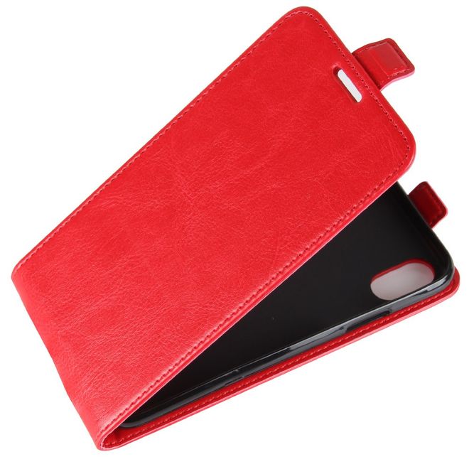 Étui pour iPhone XS/X - Étui à rabat vertical en cuir Crazy Horse - Rouge