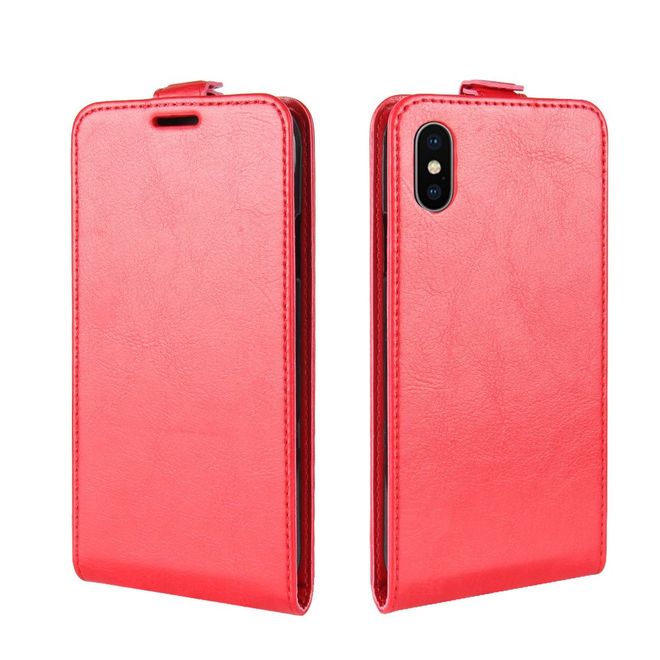 Étui pour iPhone XS/X - Étui à rabat vertical en cuir Crazy Horse - Rouge