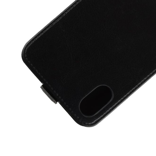 iPhone XS Max Handyhülle - Crazy Horse Leder Flipcase - vertikal - schwarz