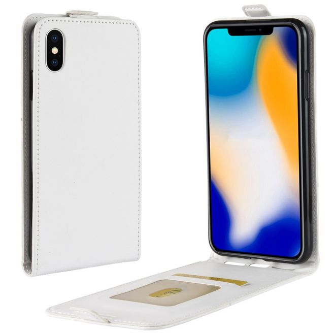 iPhone XS Max Phone Case - Crazy Horse Leather Flip Case - Vertical - White