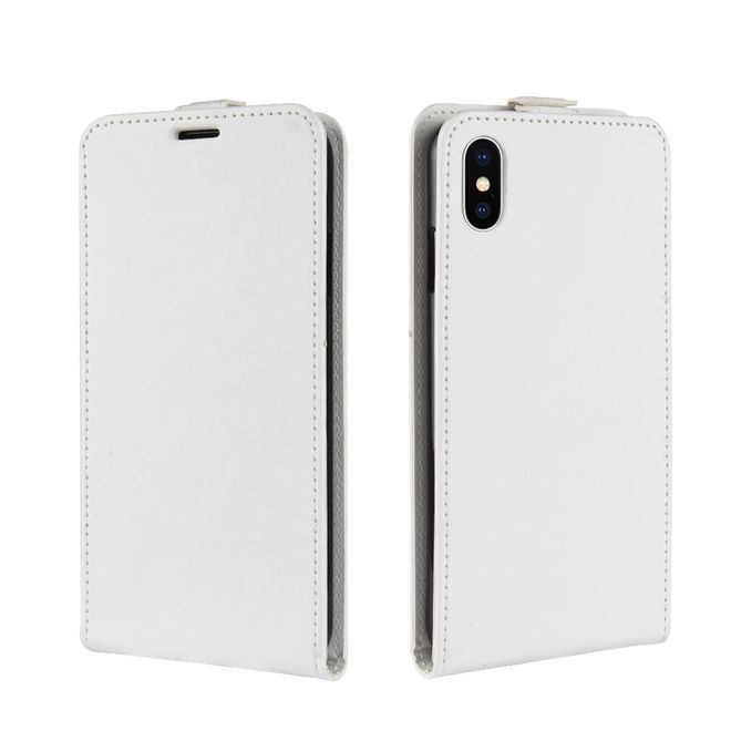 iPhone XS Max Phone Case - Crazy Horse Leather Flip Case - Vertical - White