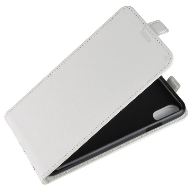 iPhone XS Max Phone Case - Crazy Horse Leather Flip Case - Vertical - White
