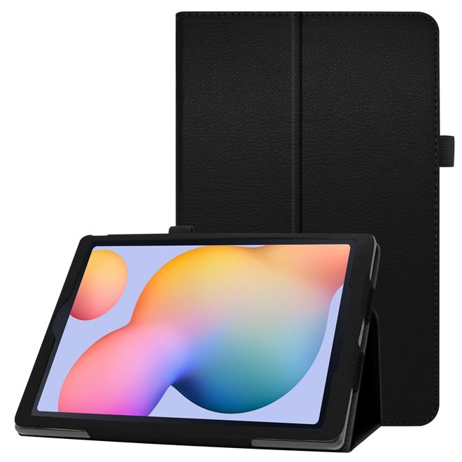 Samsung Galaxy Tab S6 Lite Hülle - Litchi Leder Bookcover - schwarz