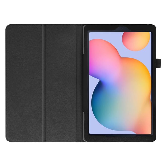 Samsung Galaxy Tab S6 Lite Hülle - Litchi Leder Bookcover - schwarz