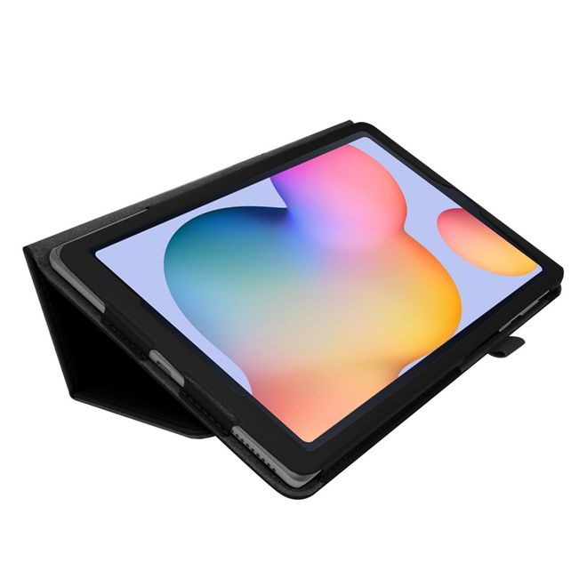 Samsung Galaxy Tab S6 Lite Hülle - Litchi Leder Bookcover - schwarz