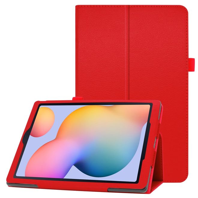 Samsung Galaxy Tab S6 Lite Hülle - Litchi Leder Bookcover - rot