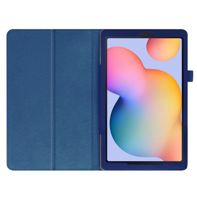 Samsung Galaxy Tab S6 Lite Hülle - Litchi Leder Bookcover - dunkelblau