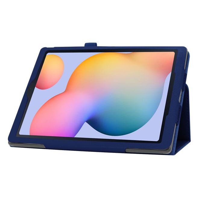 Samsung Galaxy Tab S6 Lite Hülle - Litchi Leder Bookcover - dunkelblau