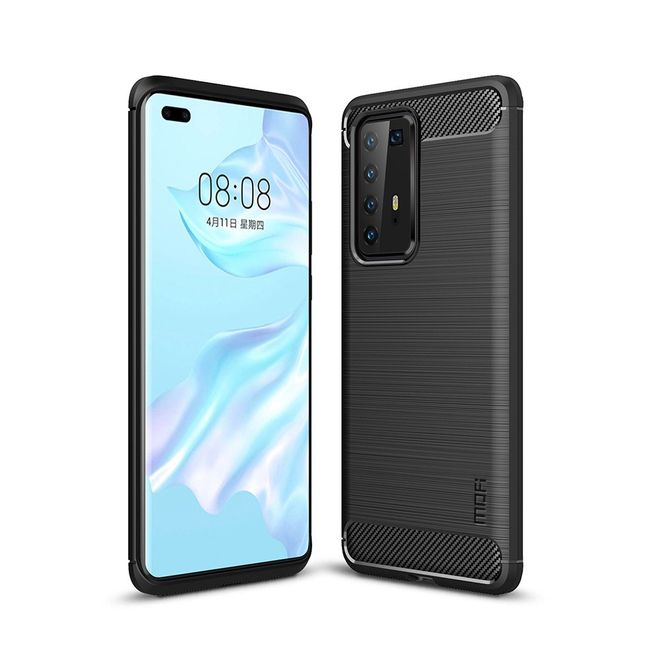 Mofi - Huawei P40 Pro Plus Hülle - TPU Softcase - Carbon Fiber Series - schwarz