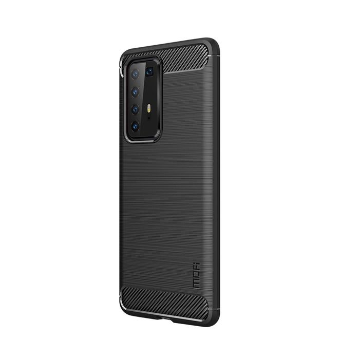 Mofi - Huawei P40 Pro Plus Hülle - TPU Softcase - Carbon Fiber Series - schwarz