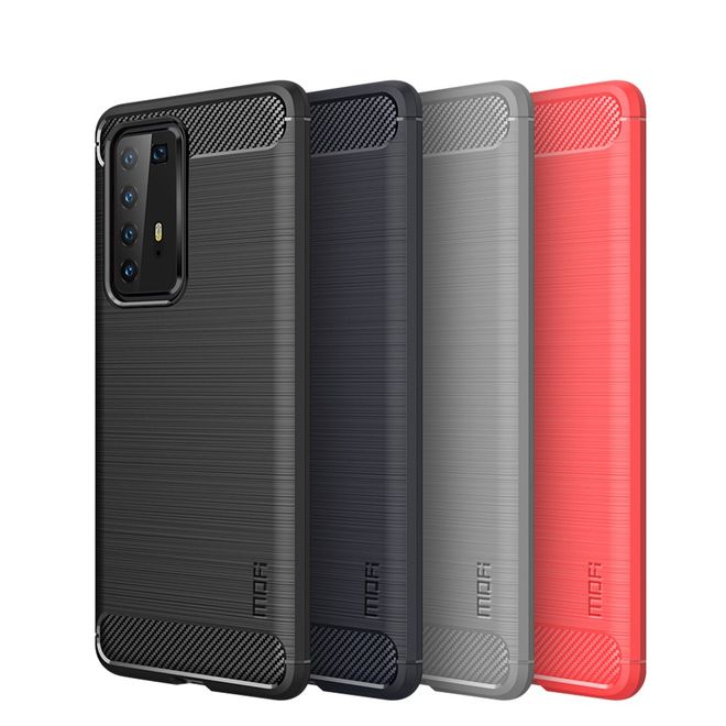 Mofi - Huawei P40 Pro Plus Hülle - TPU Softcase - Carbon Fiber Series - schwarz