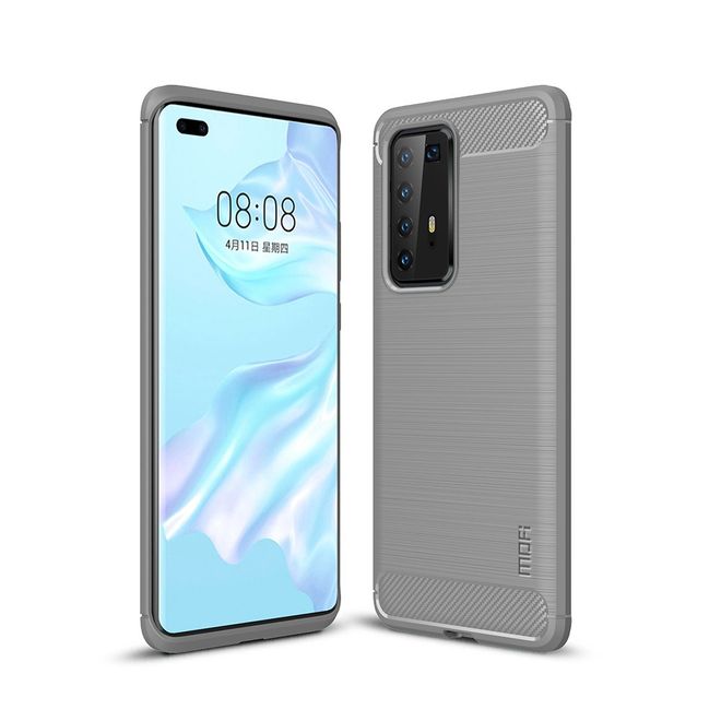 Mofi - Huawei P40 Pro Plus Hülle - TPU Softcase - Carbon Fiber Series - grau
