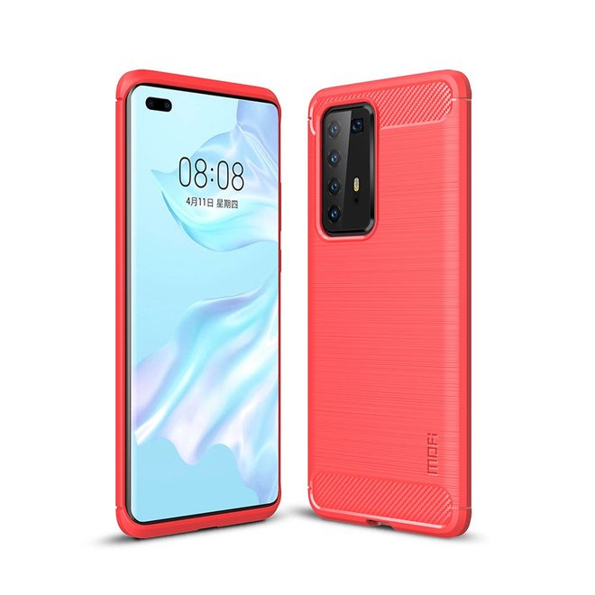 Mofi - Huawei P40 Pro Plus Hülle - TPU Softcase - Carbon Fiber Series - rot