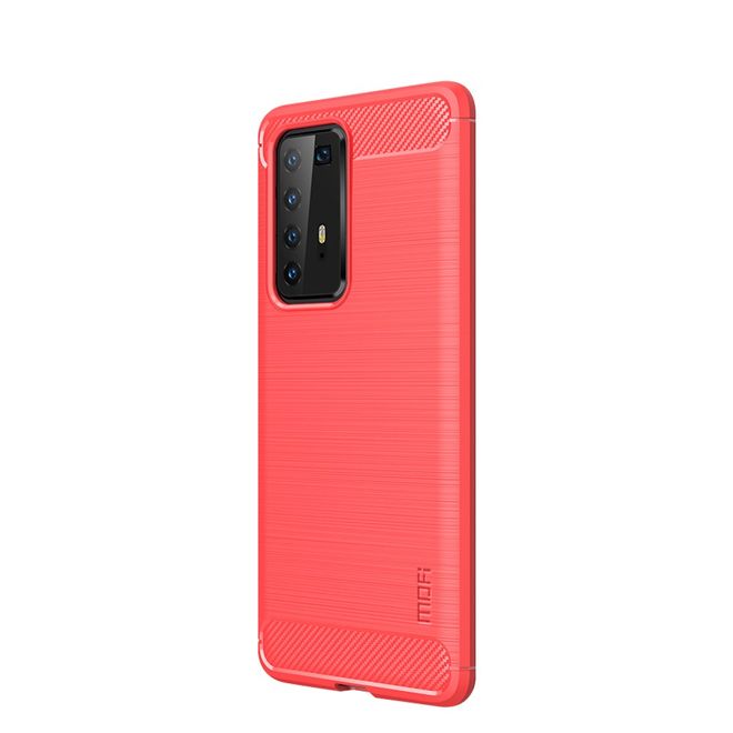Mofi - Huawei P40 Pro Plus Hülle - TPU Softcase - Carbon Fiber Series - rot