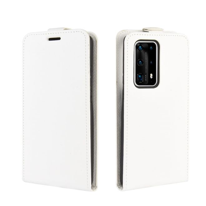 Huawei P40 Pro Plus Handyhülle - Crazy Horse Leder Flipcase - vertikal - weiss